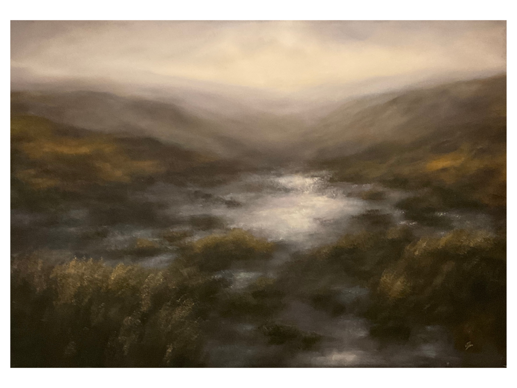 Print from Oil Painting of ice surrounded by valleys of moorland.